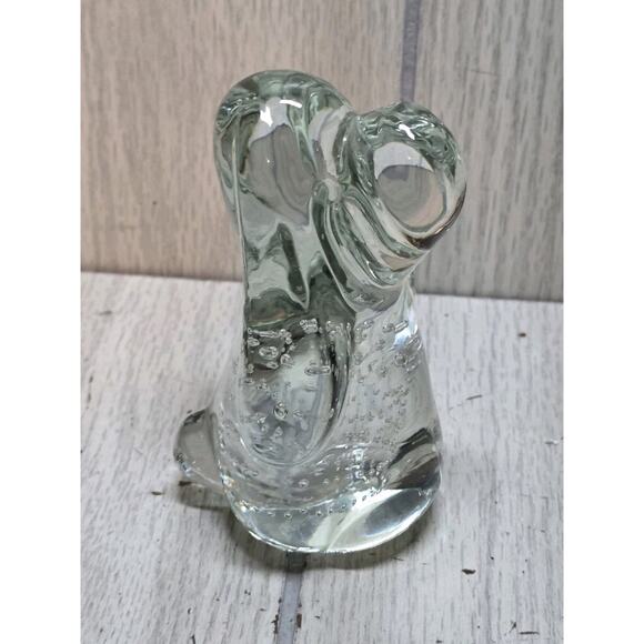 Vtg Hand Blown Art Glass Hound Dog Paperweight Controlled Bubbles Clear Puppy - Picture 1 of 11